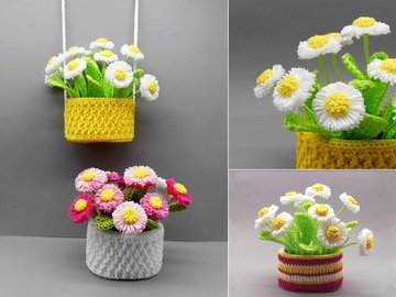 Crochet decoration daisies for table, door and wall