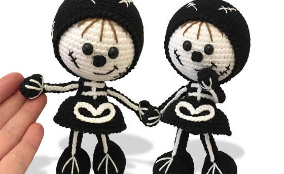 159 Crochet Pattern - Girl doll in a Halloween Skeleton outfit - Amigurumi PDF file by Stelmakhova CP