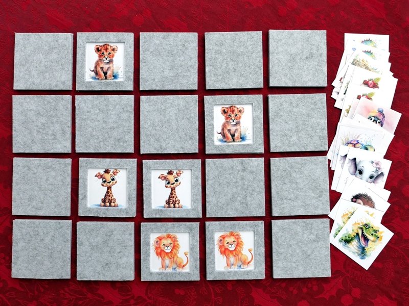 Blog-Inhaltsbild für 'Kostenlose Bastelanleitung Memory-Spiel aus Filz mit Wechselbilderrahmen'