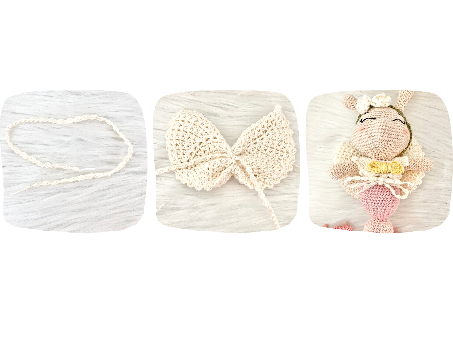 Blog-Inhaltsbild für 'Kokon und Flügel für die Raupe Bellis, kostenlose Häkelanleitung von Wolldiamant'