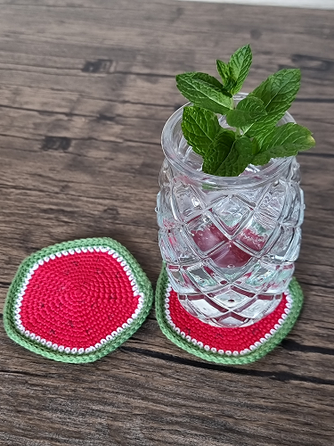 Blog-Inhaltsbild für 'Kostenlose Häkelanleitung für Wassermelonen Untersetzer'