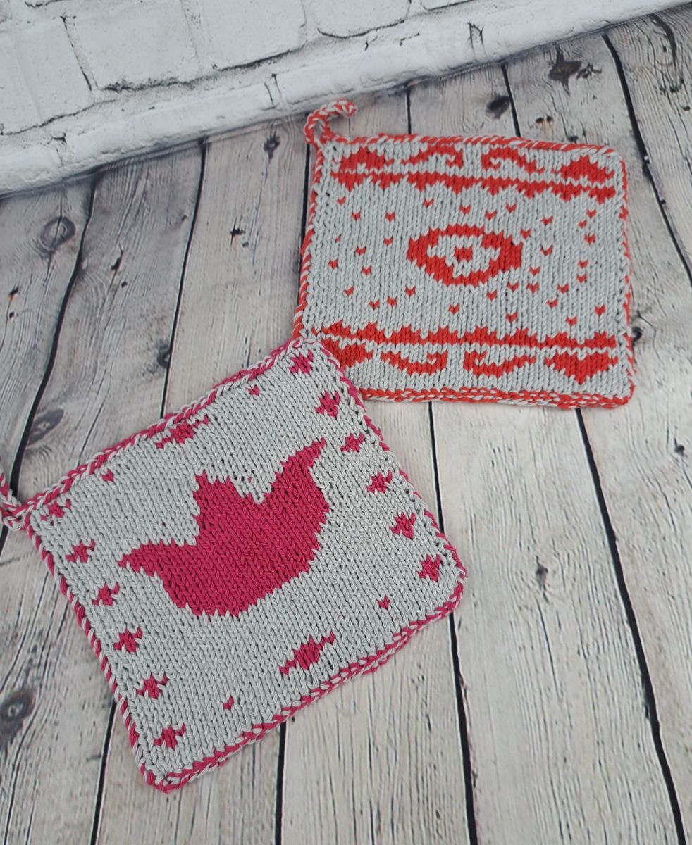 Blog-Inhaltsbild für 'Gratis Strickanleitung Frühlings Topflappen'