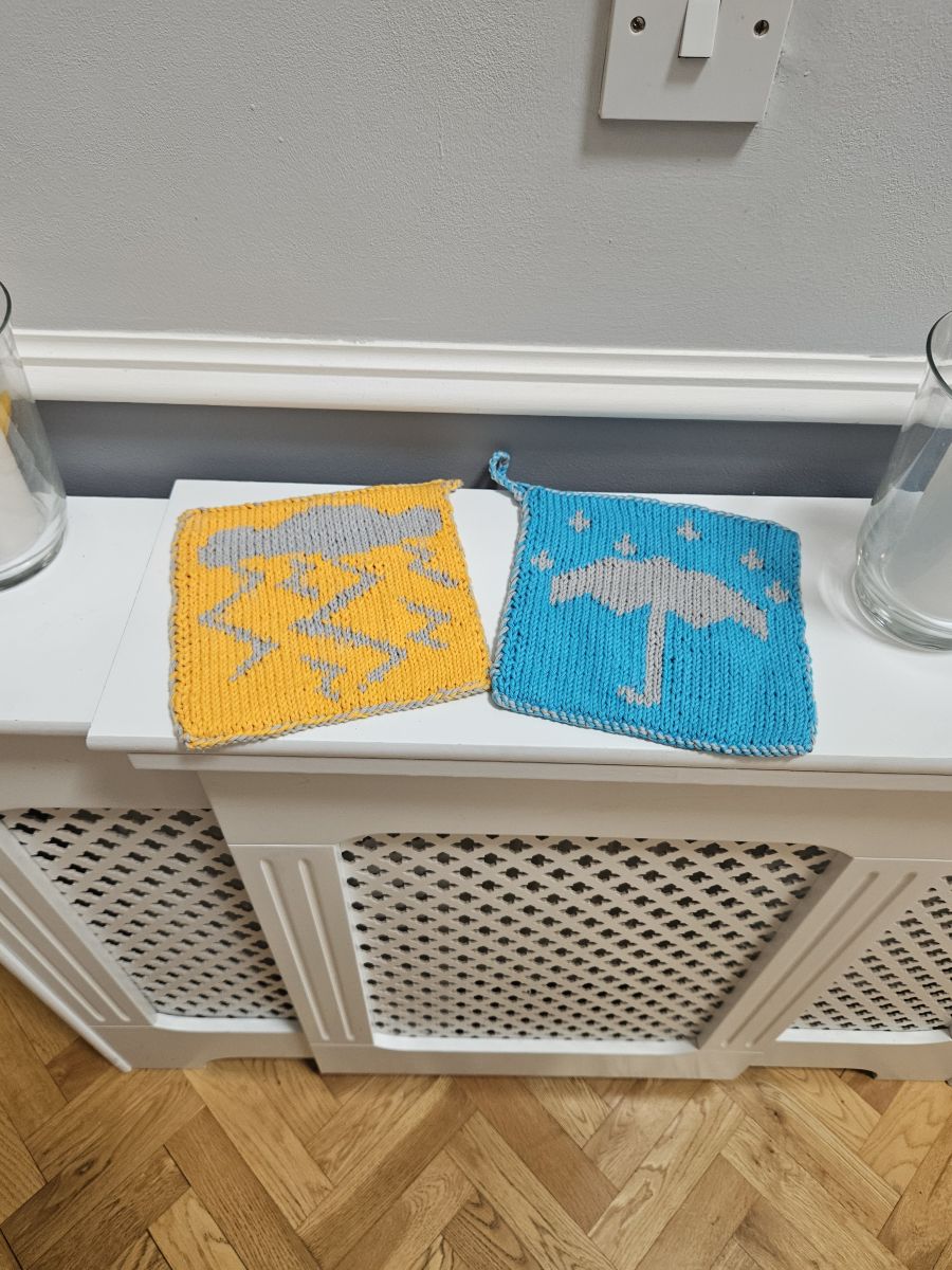Blog content image for 'Free Double Knitting Pattern: Summer Storm Potholders and How to Hold the Yarns in Double Knitting'