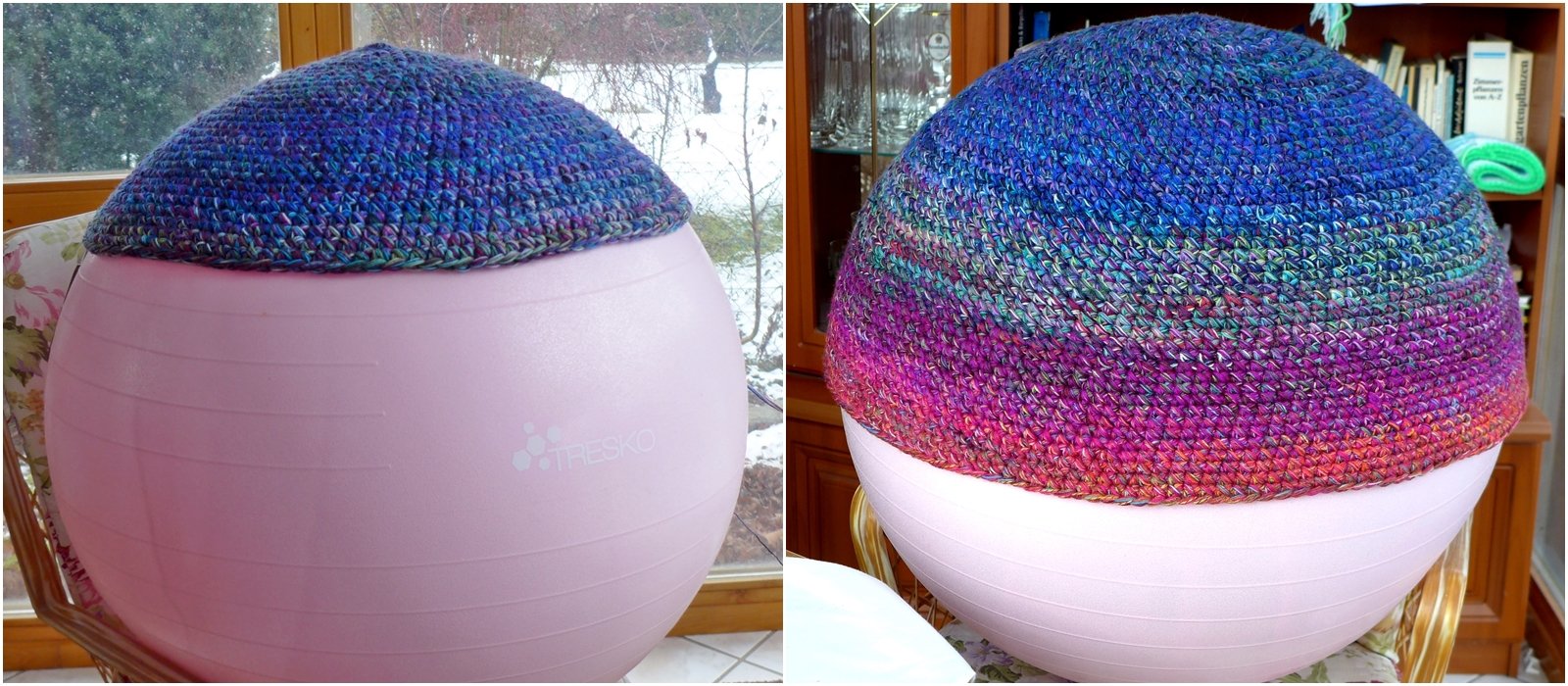 Blog-Inhaltsbild für 'Kostenlose Häkelanleítung Bezug für Sitzball aus Wollresten'