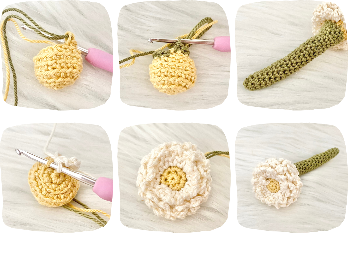 Blog-Inhaltsbild für 'Gänseblümchen, eine kostenlose Häkelanleitung und pädagogische Ideen von Wolldiamant'