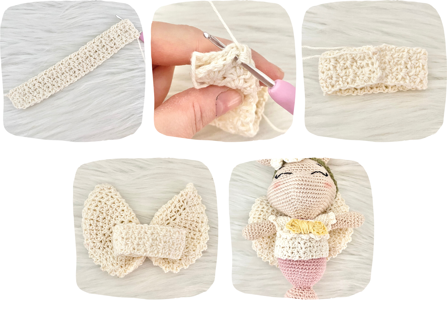 Blog-Inhaltsbild für 'Kokon und Flügel für die Raupe Bellis, kostenlose Häkelanleitung von Wolldiamant'