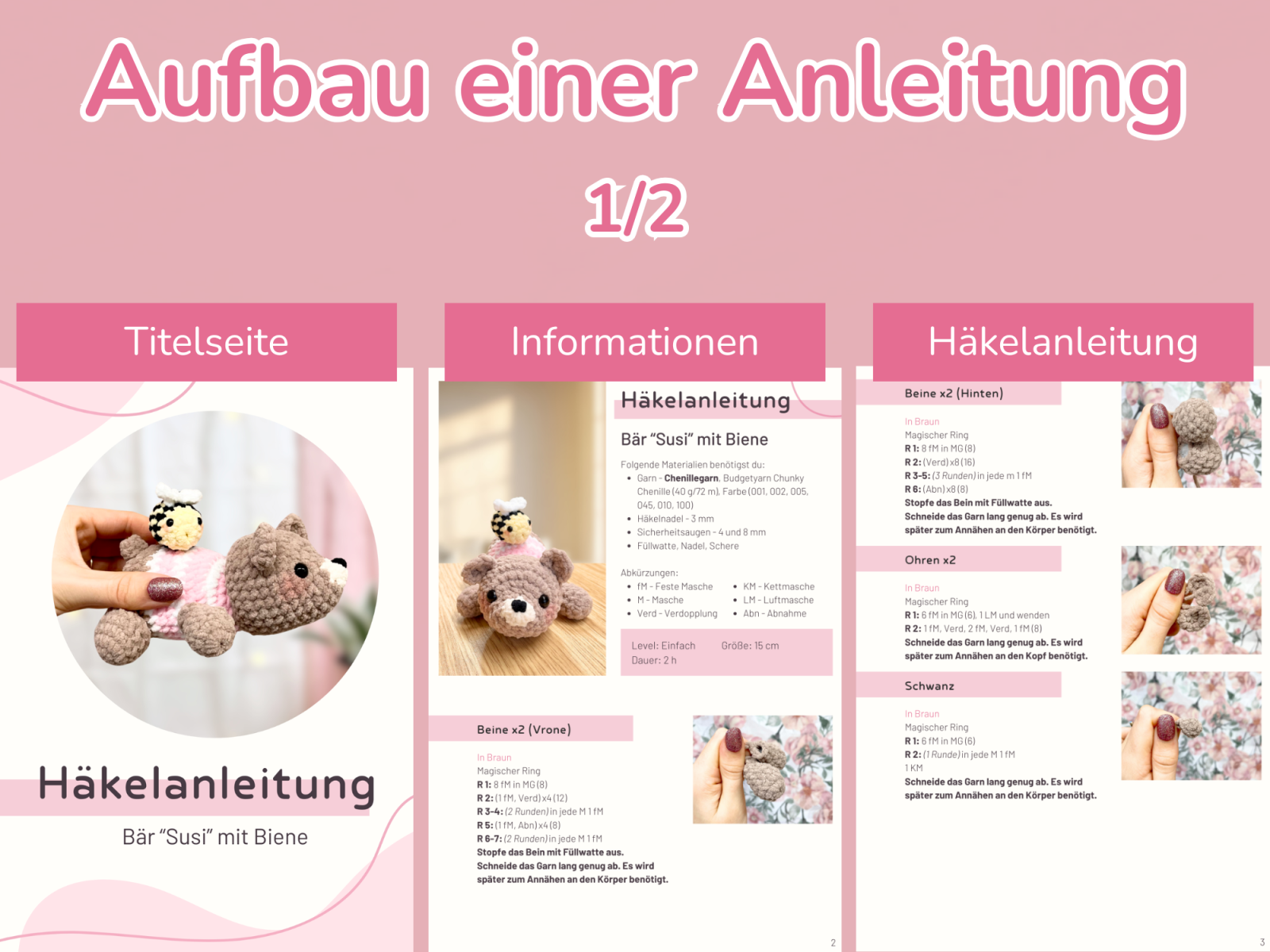 Blog-Inhaltsbild für 'Wie man Häkelanleitungen für Amigurumis richtig liest – mit Beispiel'