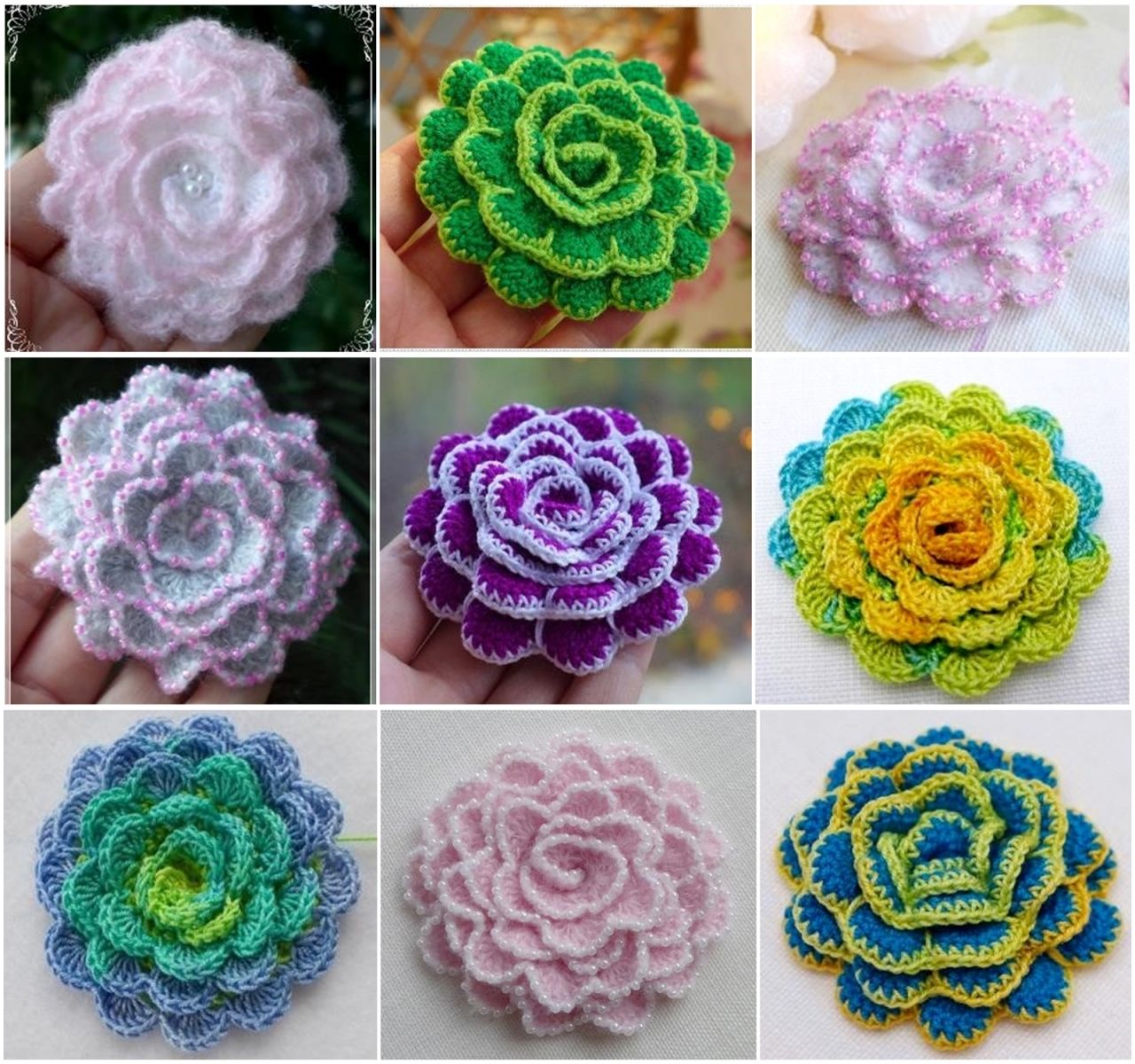 Blog-Inhaltsbild für 'Kostenlose Häkelanleitung: 3D-Blüten mit und ohne Perlen häkeln'