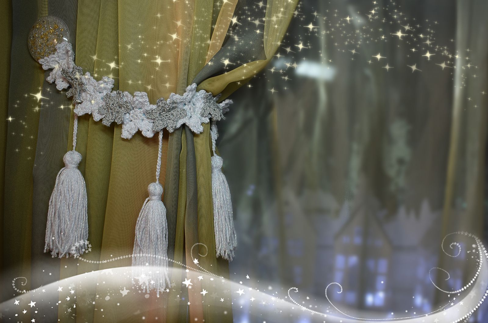 5 Schneeflocken für einen weihnachtlichen Gardinenhalter