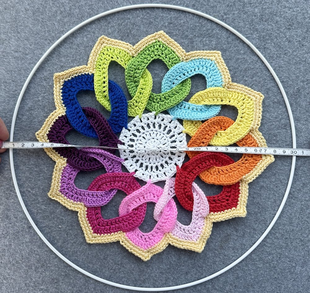 Blog-Inhaltsbild für 'Dekorativer Anhänger aus bunten Garnresten - Kostenlose Häkelanleitung'