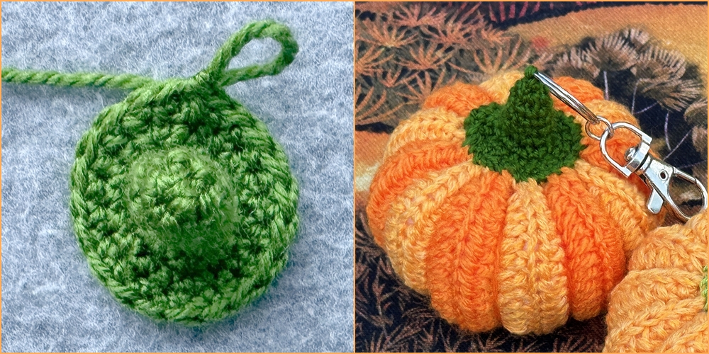 Blog-Inhaltsbild für 'Kleine Kürbisse als Schlüsselanhänger oder Taschenbaumler häkeln'