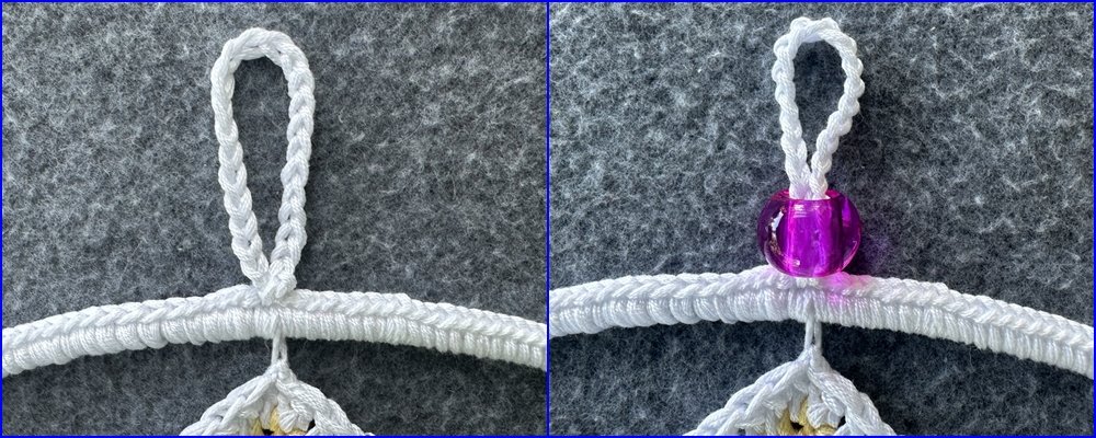 Blog-Inhaltsbild für 'Dekorativer Anhänger aus bunten Garnresten - Kostenlose Häkelanleitung'