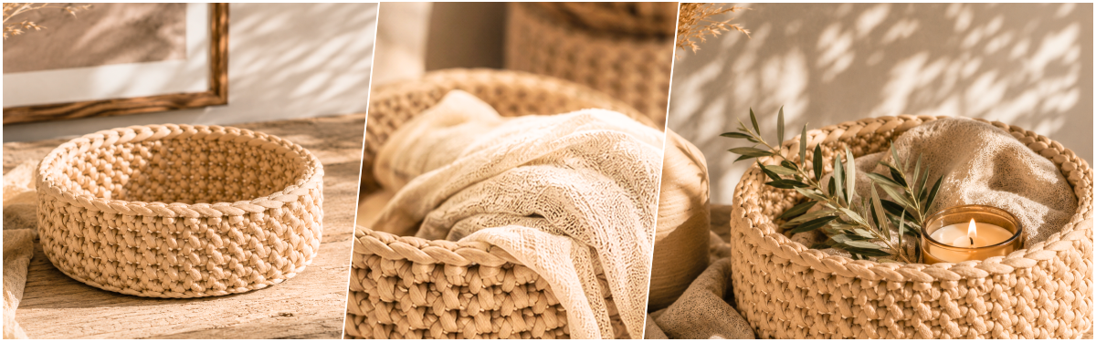 Blog-Inhaltsbild für 'TrendMaschen: Gestrickte & gehäkelte Körbe und Wohnaccessoires – warum sie plötzlich wieder modern wirken - inklusive Gratisanleitung'