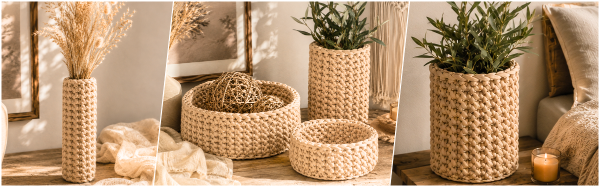 Blog-Inhaltsbild für 'TrendMaschen: Gestrickte & gehäkelte Körbe und Wohnaccessoires – warum sie plötzlich wieder modern wirken - inklusive Gratisanleitung'