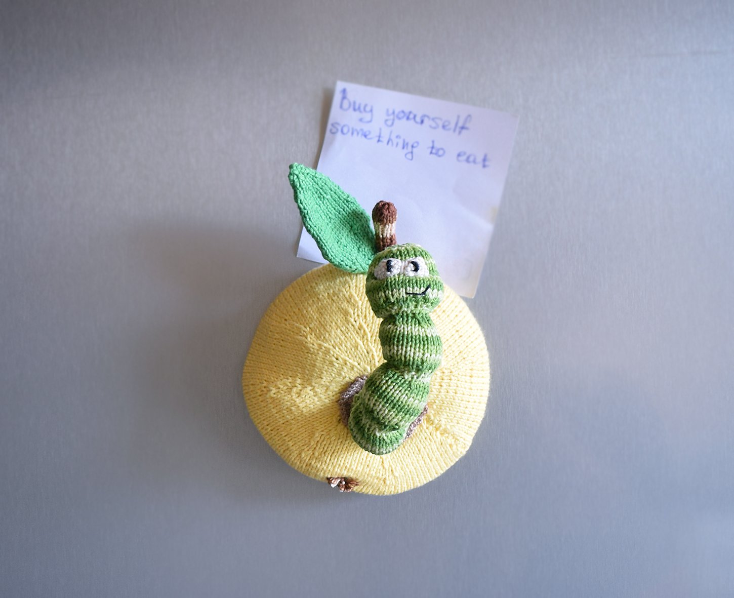 Blog content image for 'Knitted "Apple with a Worm" Magnet'