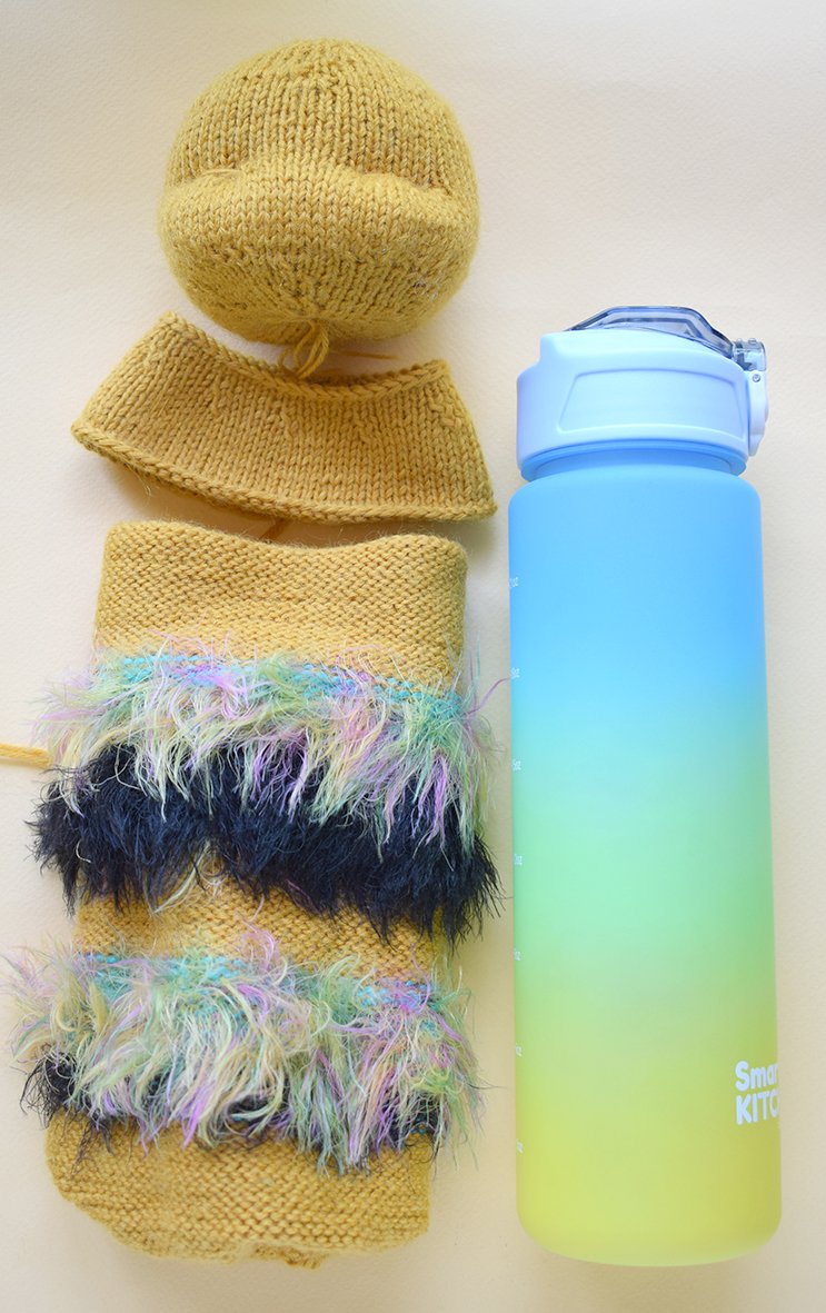 Blog-Inhaltsbild für 'Ein lustiges, gestricktes Etui für eine Wasserflasche «Raupe»'
