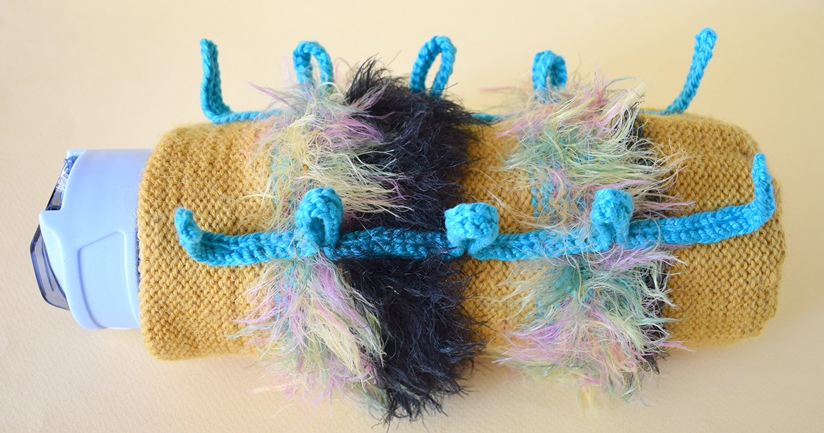 Blog content image for 'Knitted funny water bottle case «Caterpillar»'