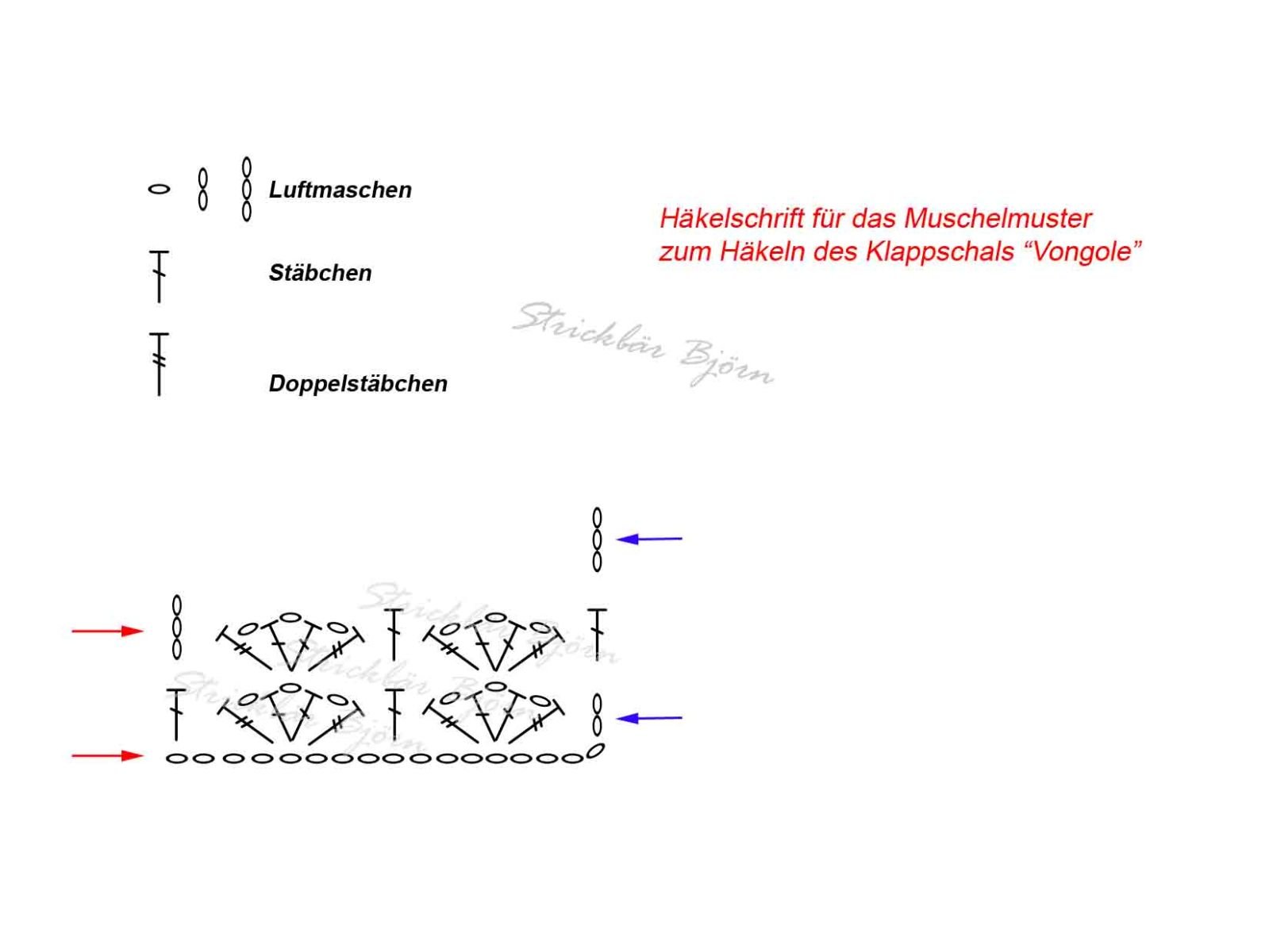 Häkelschrift für den Klappschal Vongole