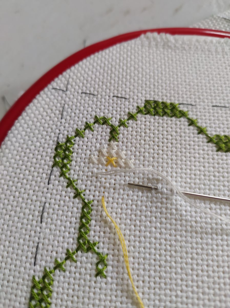 Blog-Inhaltsbild für 'Kreuzstich Erdbeerzeit Juni 2024 - Kostenlose Stickanleitung'