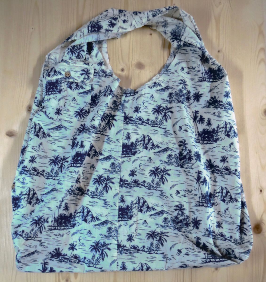 Blog-Inhaltsbild für 'UPCYCLING Projekt - Aus Herrenhemd schnell und einfach Einkaufsbeutel Einkaufstasche mit eingenähtem Beutel nähen ohne Schnittmuster firstloungeberlin'