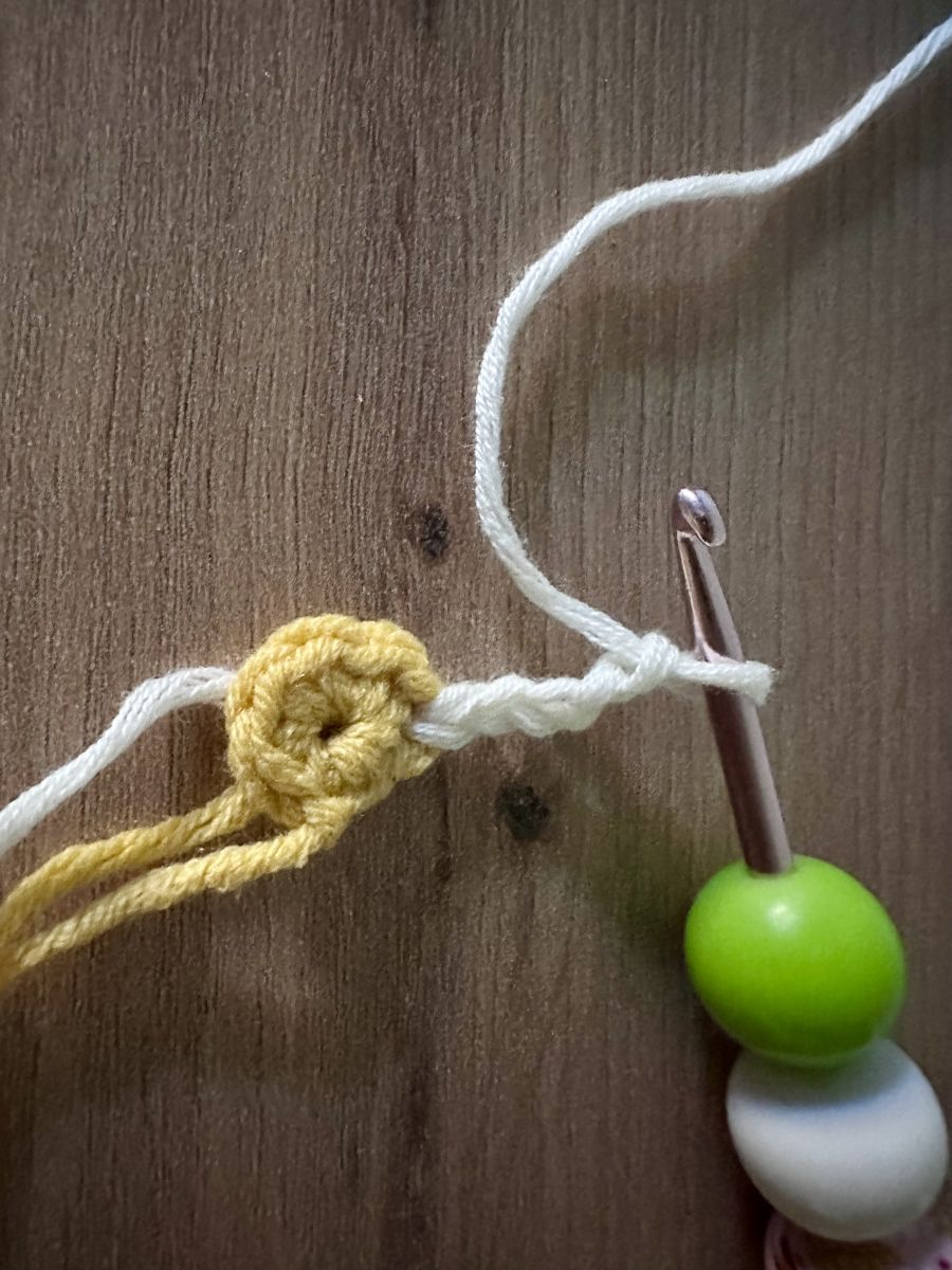 Blog-Inhaltsbild für '🌼 Frühlingsring mit Gänseblümchen häkeln – minimalistische Deko aus T-Shirt-Garn (kostenlose Anleitung)'