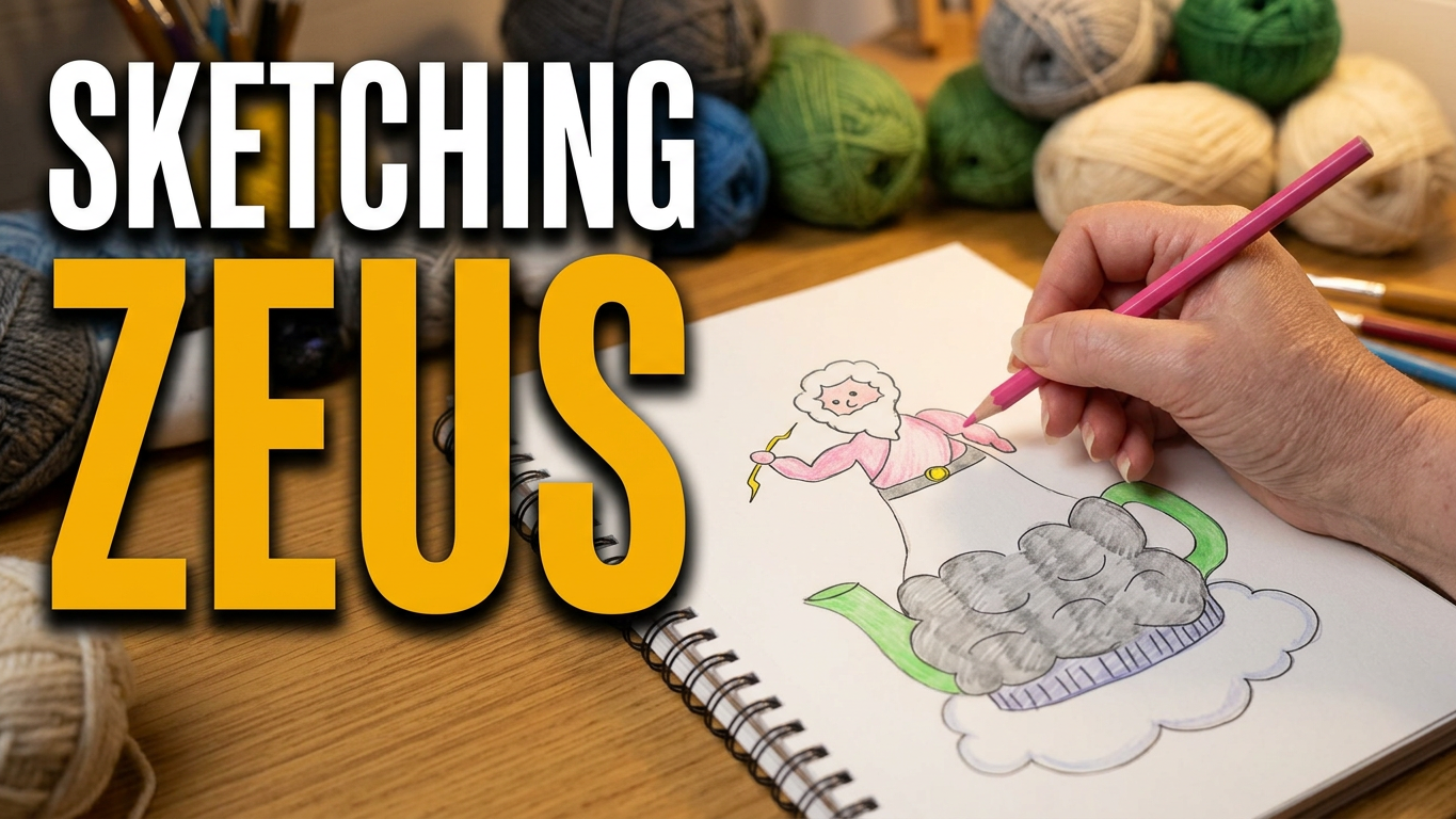 design sketch of the Zeus tea cosy
