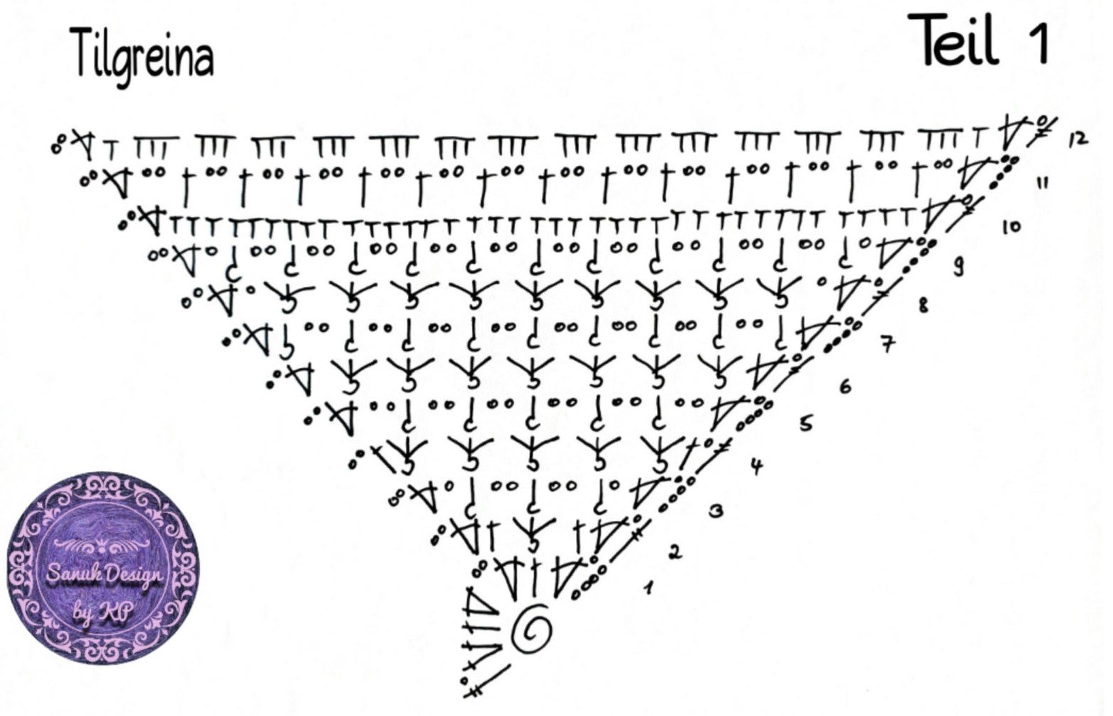 Blog-Inhaltsbild für 'kostenlose Häkelanleitung Tilgreina im Mustermix – da die Muster etwas anspruchsvoller sind, wird dieses Dreiecktuch nicht langweilig'