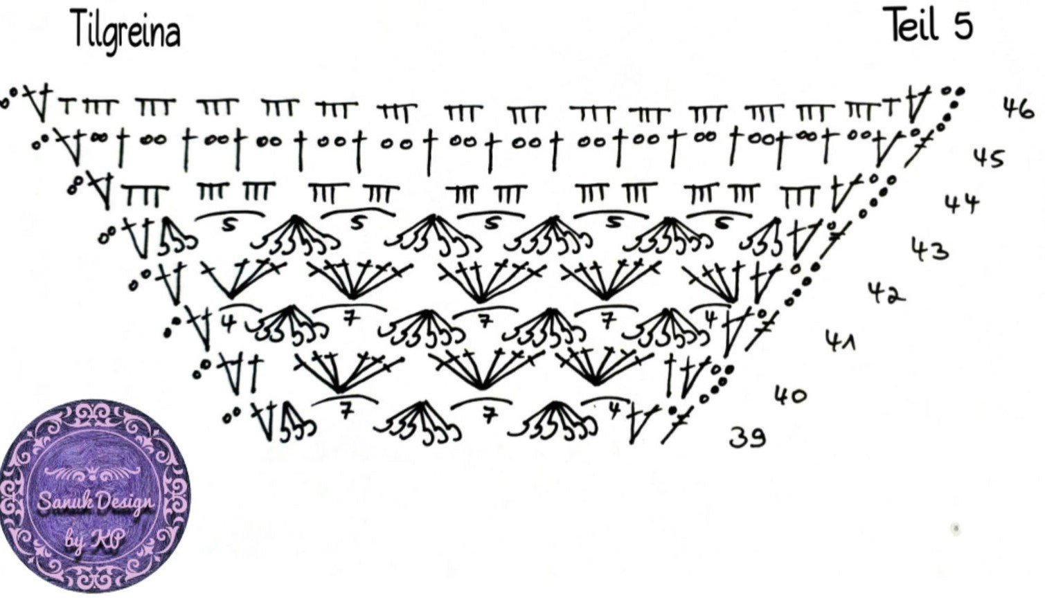 Blog-Inhaltsbild für 'kostenlose Häkelanleitung Tilgreina im Mustermix – da die Muster etwas anspruchsvoller sind, wird dieses Dreiecktuch nicht langweilig'