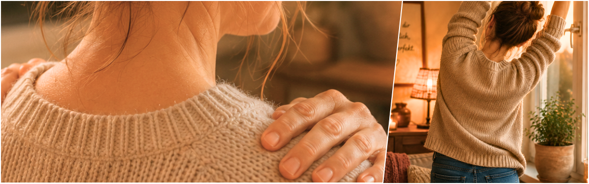 Blog-Inhaltsbild für 'Maschen & Menschen: Handarbeit, Kaffee & Rückenschmerzen - warum unser Körper beim Stricken und Häkeln oft mitredet'