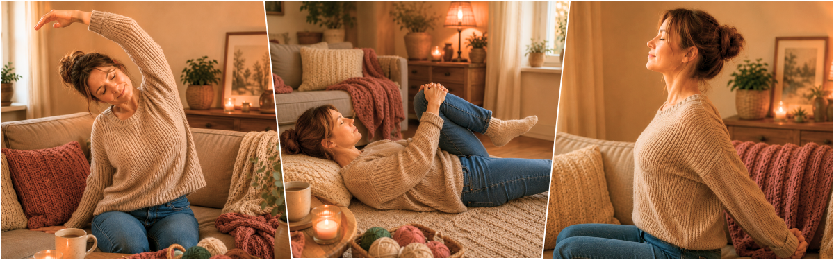 Blog-Inhaltsbild für 'Maschen & Menschen: Handarbeit, Kaffee & Rückenschmerzen - warum unser Körper beim Stricken und Häkeln oft mitredet'