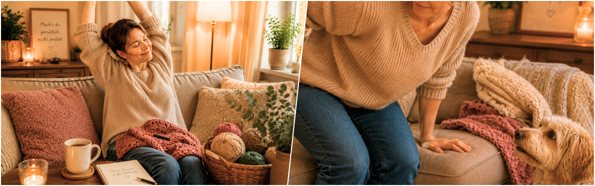 Blog-Inhaltsbild für 'Maschen & Menschen: Handarbeit, Kaffee & Rückenschmerzen - warum unser Körper beim Stricken und Häkeln oft mitredet'