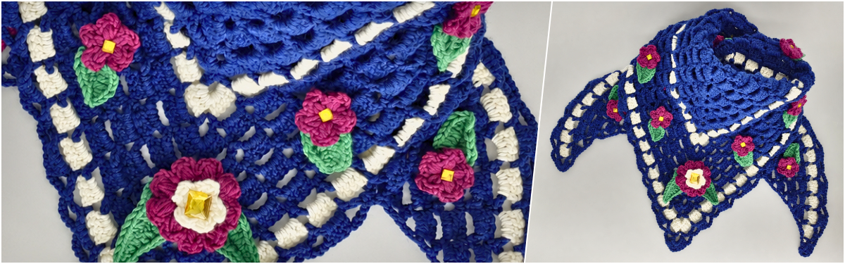 Blog-Inhaltsbild für 'Maschen & Menschen: Ein Dreieckstuch. Eine Geschichte. Ein Herzensprojekt. - Kostenlose Häkelanleitung mit Blumenapplikationen'