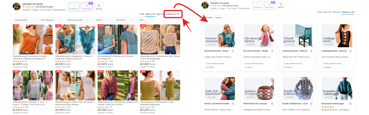 Blog-Inhaltsbild für '#TrendMaschen: How Would You Organise Your Dream Pattern Shop? Collections or Shop Windows? – A Small Experiment with Surprising Insights'