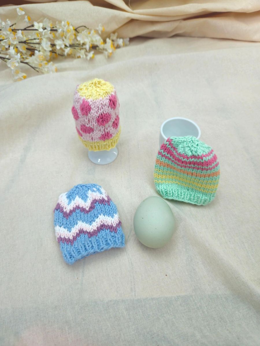 Blog content image for 'Free Easter Egg Warmer Knitting Pattern in Spring Colours'