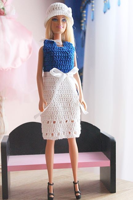 Puppenkleidung 4tlg passend für Barbie,Kleid,Jacke,Hut,Tasche Handarbeit 6333 