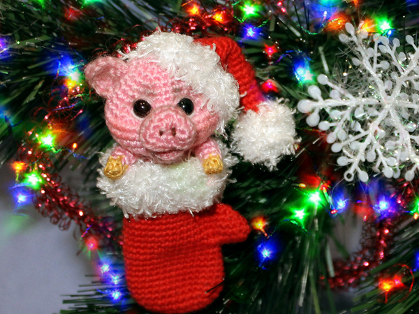 Glücksschweinchen. Tannenbaumschmuck. Häkelanleitung.