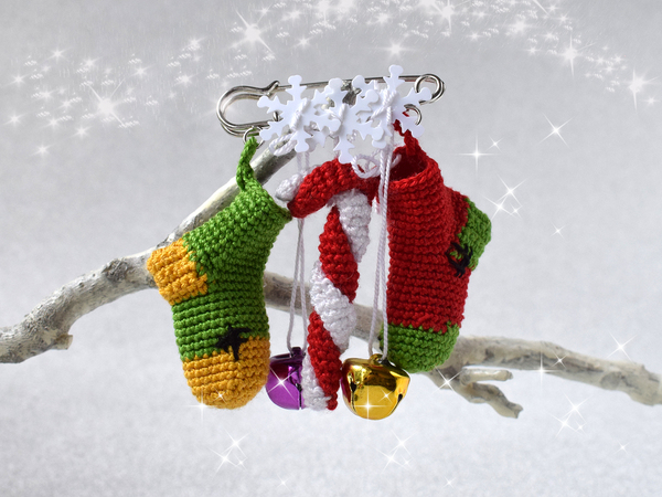 Pendant with Christmas socks - New Year Festive Brooche