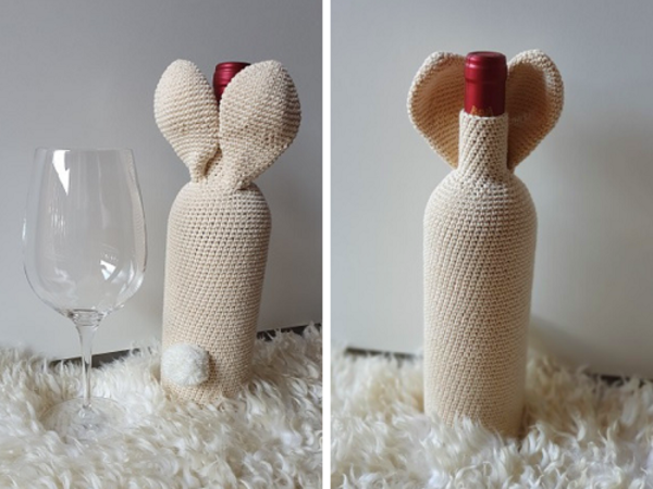 Kostenlose Häkelanleitung "Osterhasen Weinflaschen Anzug"