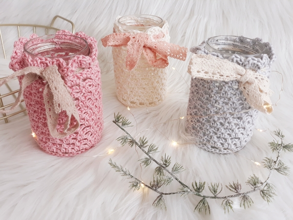 idyllische Windlichter, kostenlose Häkelanleitung