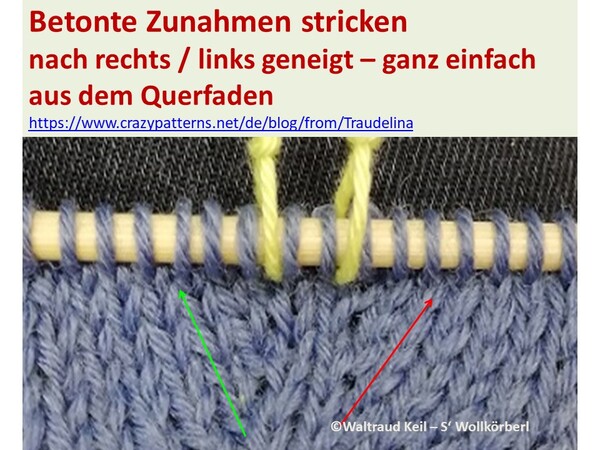 Betonte Zunahmen stricken nach rechts/links geneigt - ganz einfach aus dem Querfaden