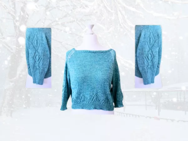 Free knitting pattern for raglan from above with lace pattern