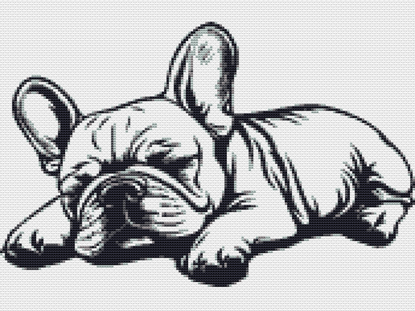 Hundefans aufgepasst!  Hier erhältst du eine kostenlose Kreuzstichvorlage einer schlafenden Französischen Bulldogge, auch liebevoll Frenchie genannt.