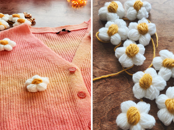 Einfache DIY-Gänseblumen – Kein Häkeln oder Stricken nötig! Ideal für Taschen & Cardigans