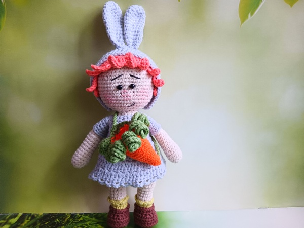 Free Crochet Pattern for Doll with Bunny Hat
