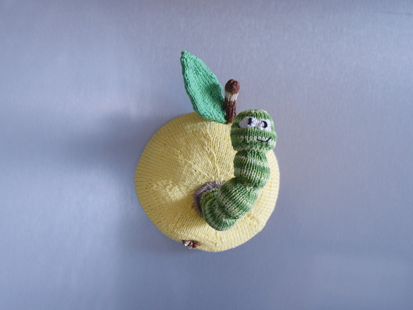 Knitted "Apple with a Worm" Magnet