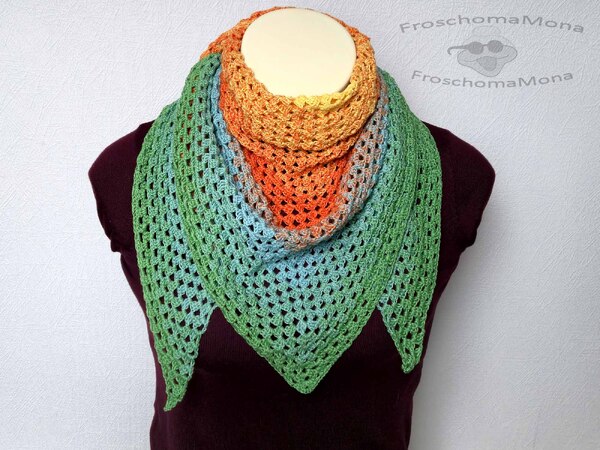 1 Bobbel Dreieckstuch „Blätterzauber“ häkeln - schnell, unkompliziert, stylish - kostenlose Häkelanleitung für ein Tuch