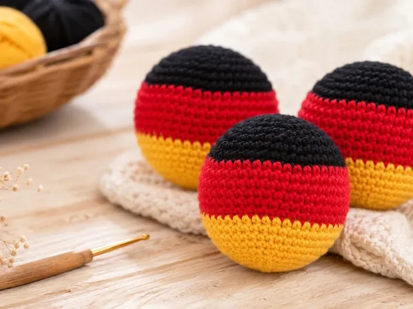Kleiner Häkelball in Deutschland-Farben - zum Knautschen, Spielen, Festhalten, Mitfiebern für die WM 2026