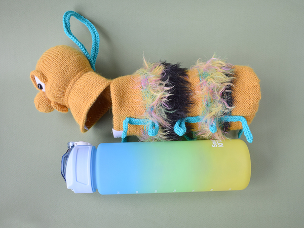 Knitted funny water bottle case «Caterpillar»