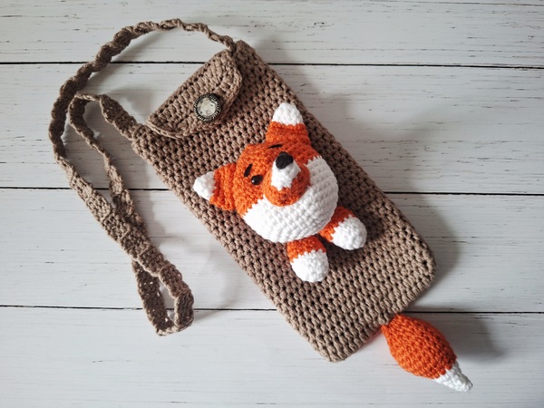 Handytasche mit Fuchs häkeln. Kostenlose Anleitung
