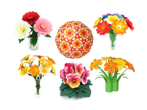 Papierblumen, Blumenkörbchen und Blumenkugeln basteln
